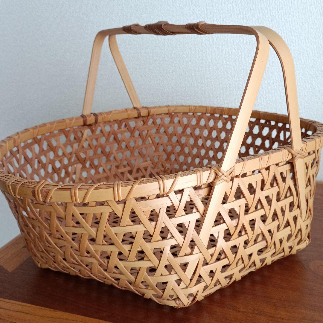 竹製籠　宮崎　作家物　竹細工　バスケット　大きめかご　天然素材　亀甲　クラフト