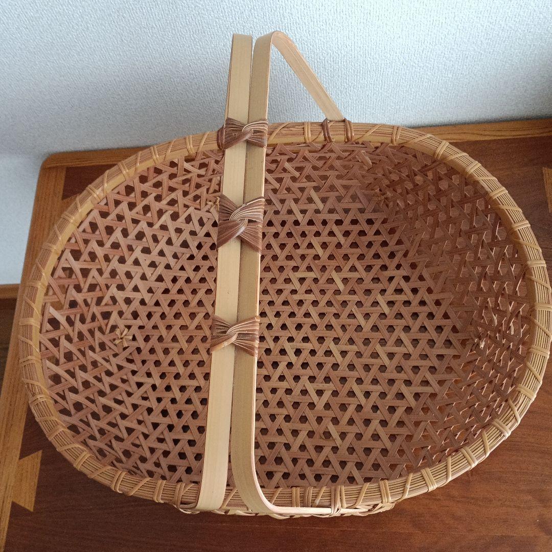 竹製籠　宮崎　作家物　竹細工　バスケット　大きめかご　天然素材　亀甲　クラフト
