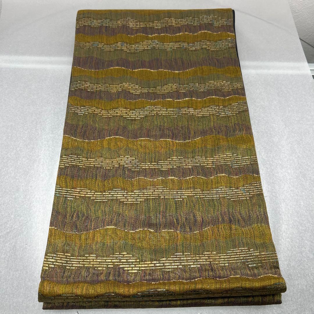 袋帯 緑と紫の波模様0123