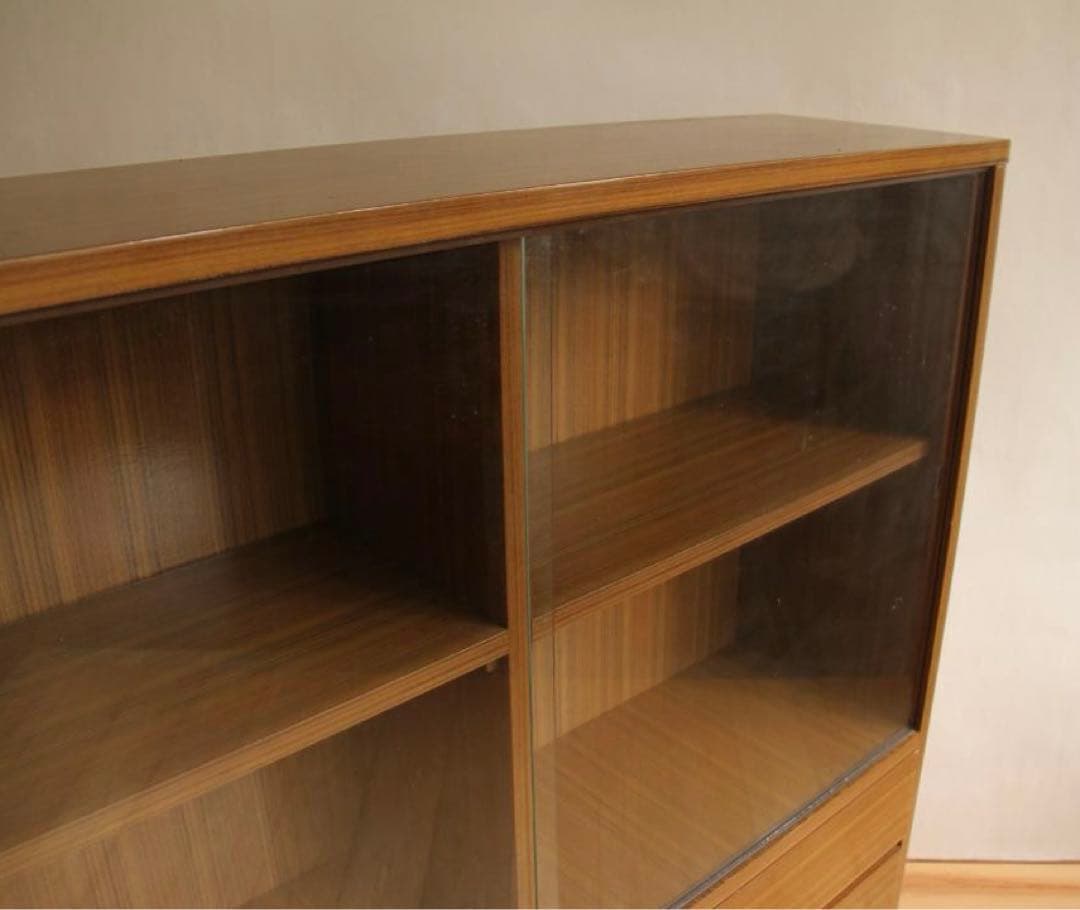 ガラス棚　収納棚　本棚　食器棚　木製　古道具　古道具　ビンテージ　レトロ