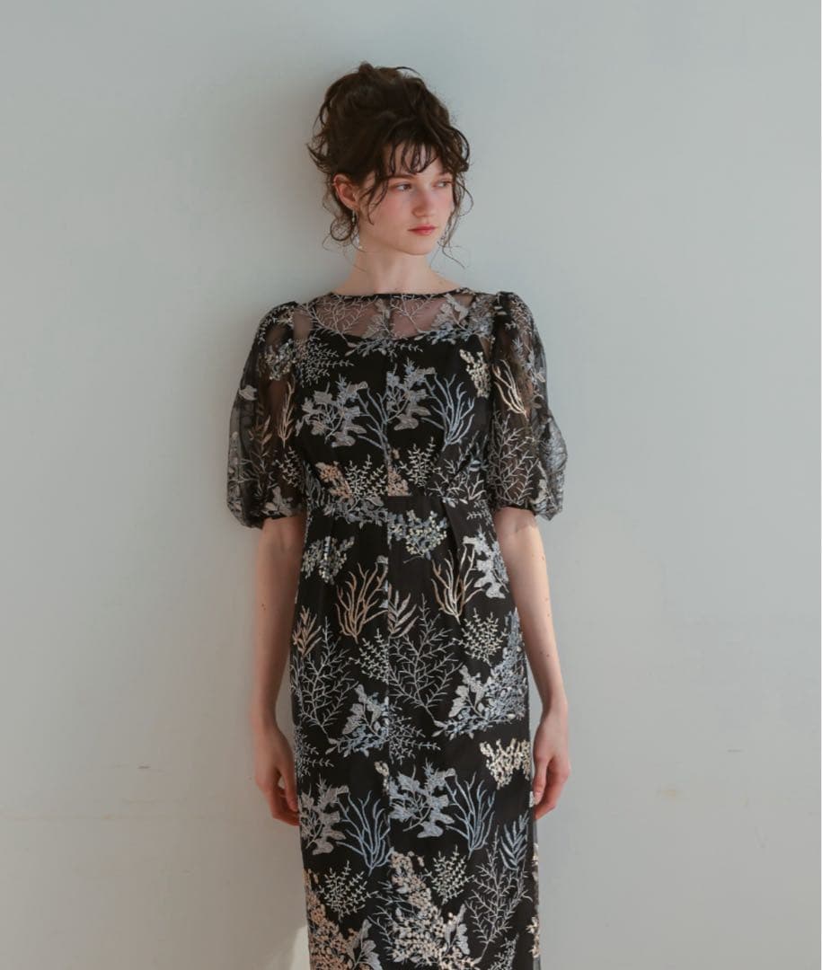 9★新品★ ドリードール　ボタニカル 刺繍 パフスリーブ ワンピース サンプル品