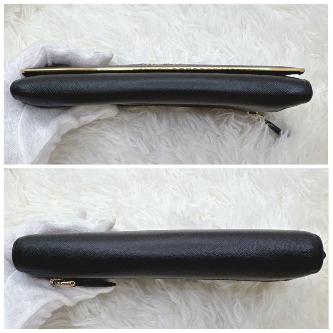 PRADA サフィアーノレザー フラップ 長財布 メタルロゴ ブラック