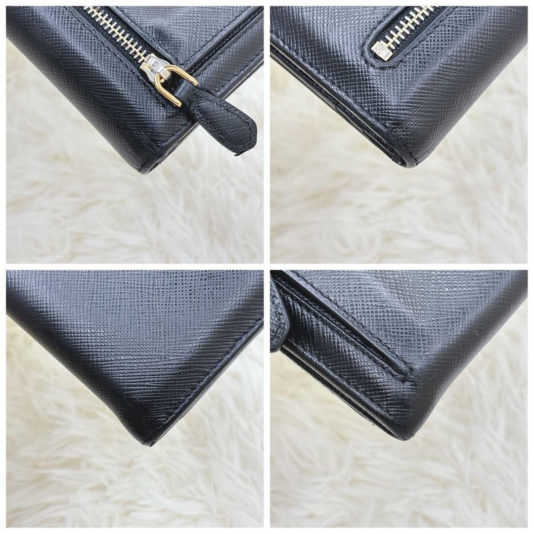 PRADA サフィアーノレザー フラップ 長財布 メタルロゴ ブラック