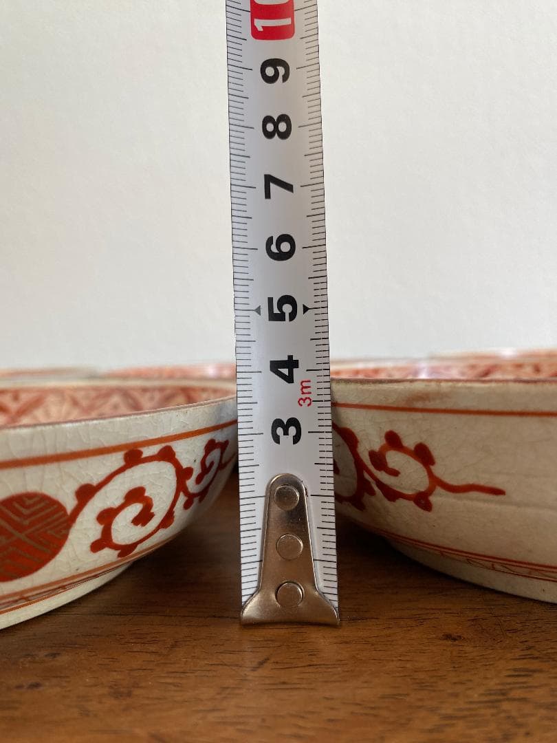 九谷焼　骨董　赤絵竹林賢人図中皿　7枚セット