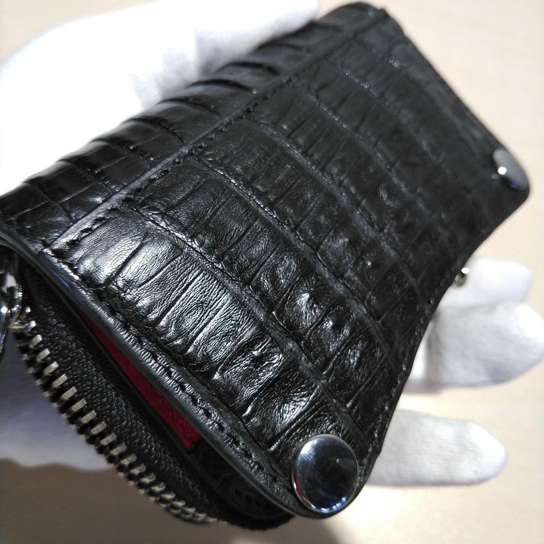 カイマンワニ 脇肚・肚四枚革 RFカード小銭キーケース 薄墨 033610H