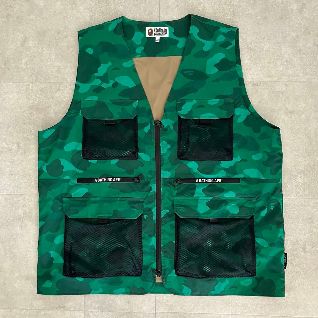 レア品 A Bathing Ape エイプ グリーンカモ ベスト/迷彩/2XL