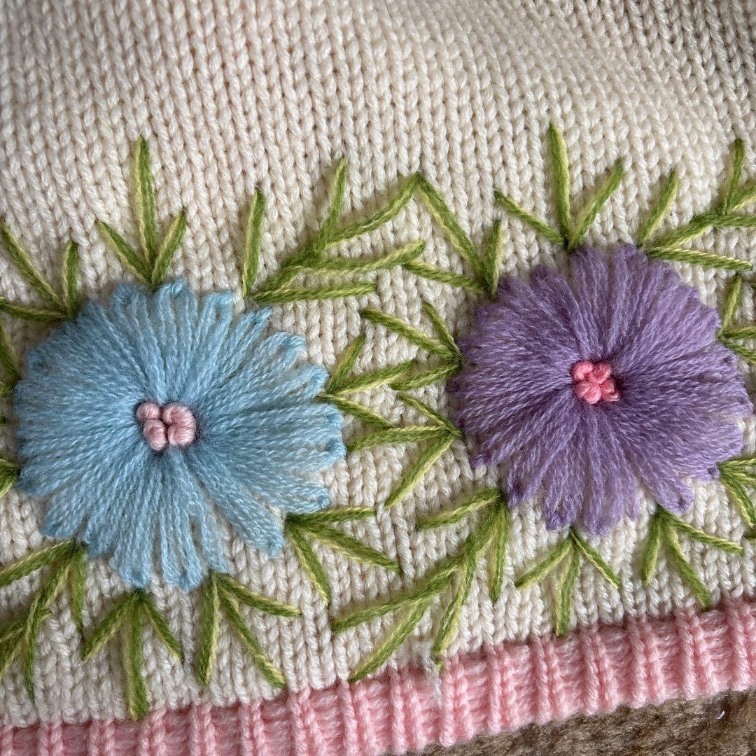60s 70s お花 刺繍 ニット ベスト ワンピース ロングジレ カーディガン