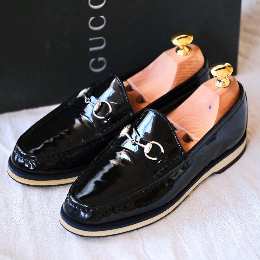 GUCCI グッチ ブラックパテントホースビットローファー35C