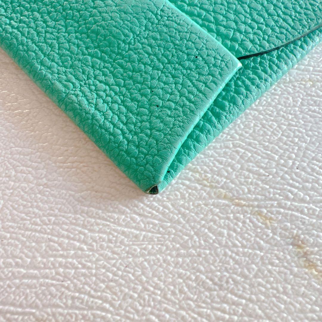 エルメス ケース バスティア グリーン ミント 美品 レザー Ｋ刻印