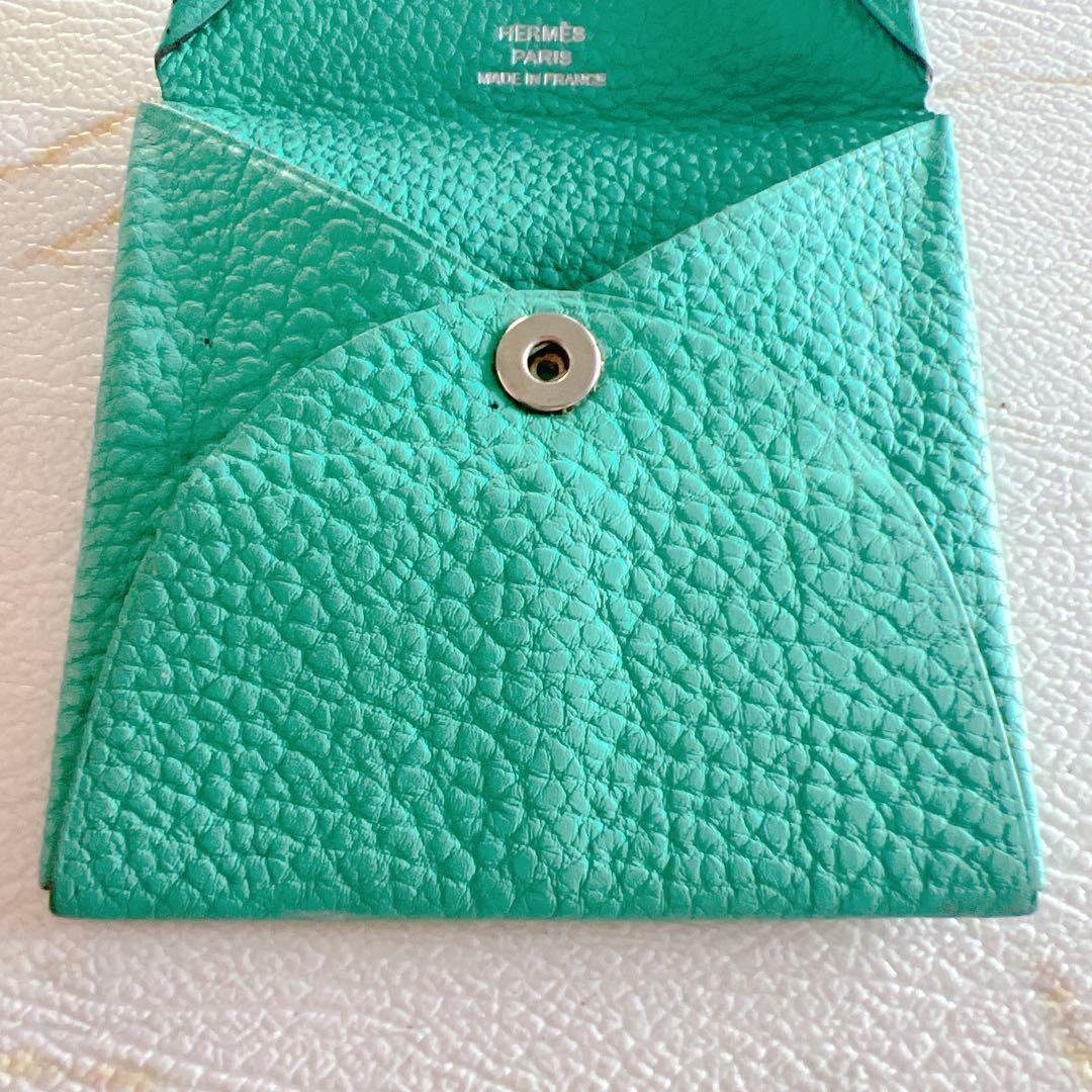 エルメス ケース バスティア グリーン ミント 美品 レザー Ｋ刻印