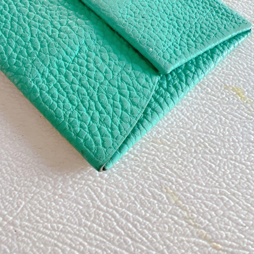 エルメス ケース バスティア グリーン ミント 美品 レザー Ｋ刻印