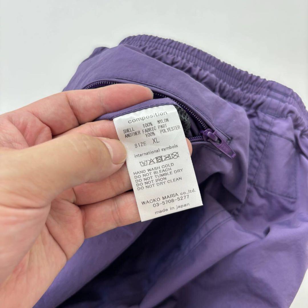 25ss 良品 ワコマリア ナイロン ボード ショーツ 刺繍 パープル XL
