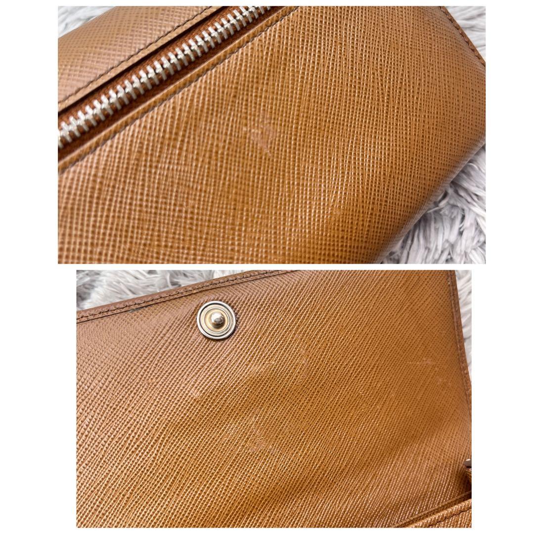 美品✨PRADA サフィアーノ　シルバー金具ロゴ　長財布　コーヒーブラウン