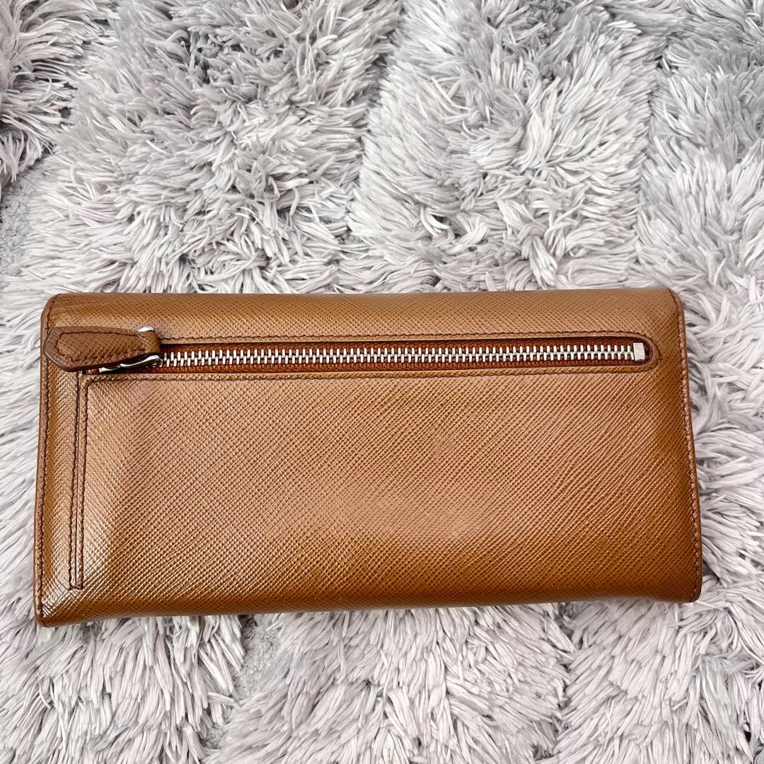 美品✨PRADA サフィアーノ　シルバー金具ロゴ　長財布　コーヒーブラウン