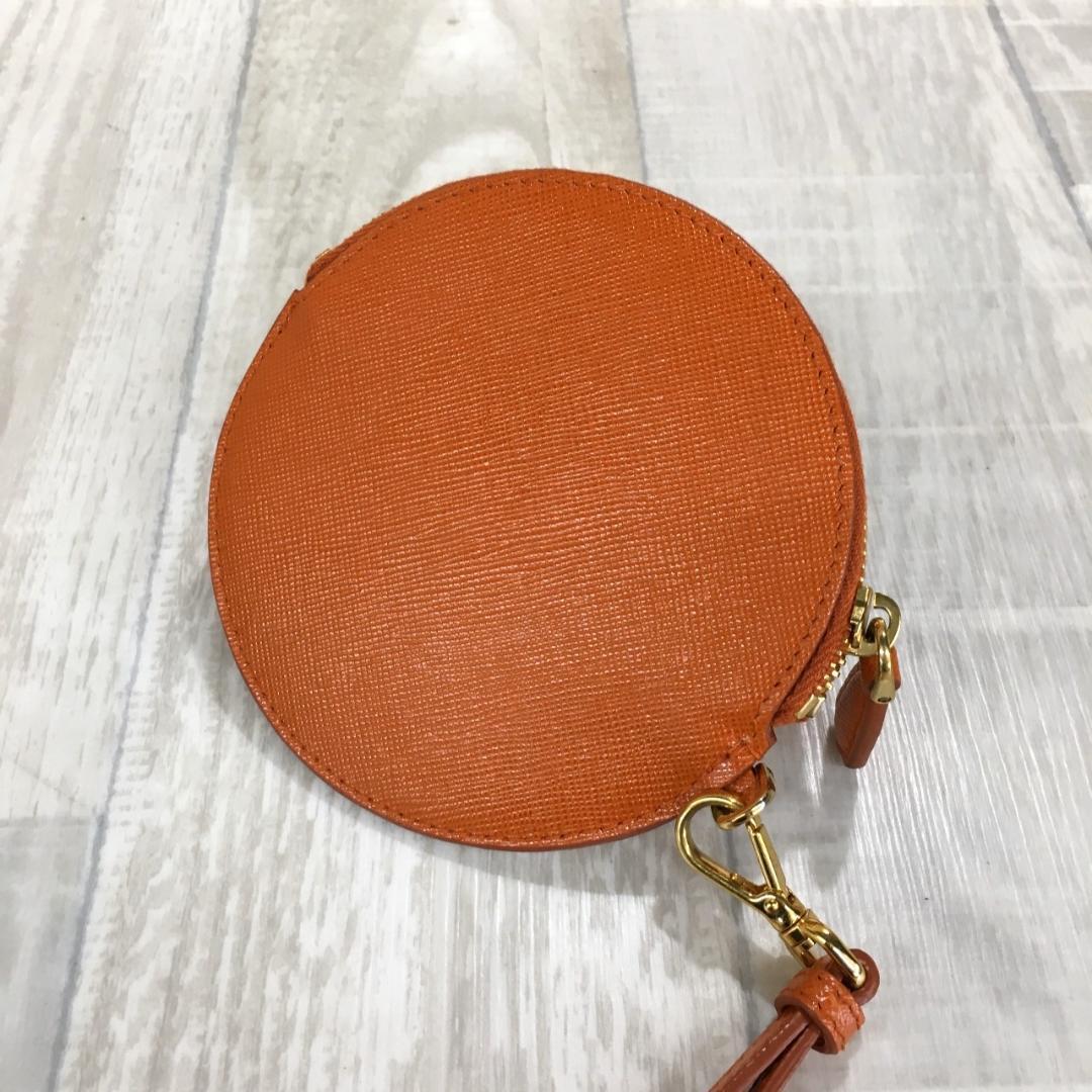 PRADA サフィアーノ ケース●オレンジ ラウンド 丸型 1M1443