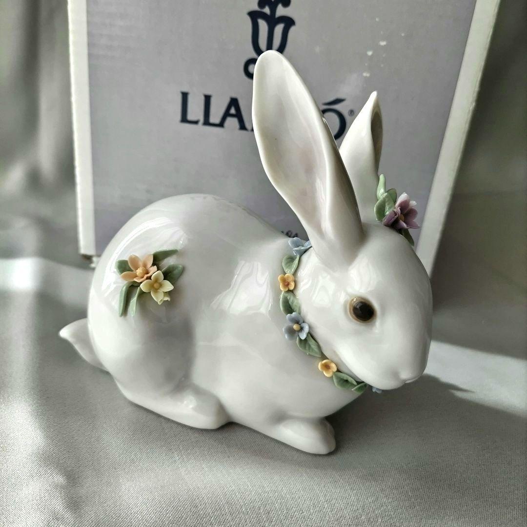 ❶リヤドロ 花飾りの白うさぎ 置物 インテリア ヴィンテージ