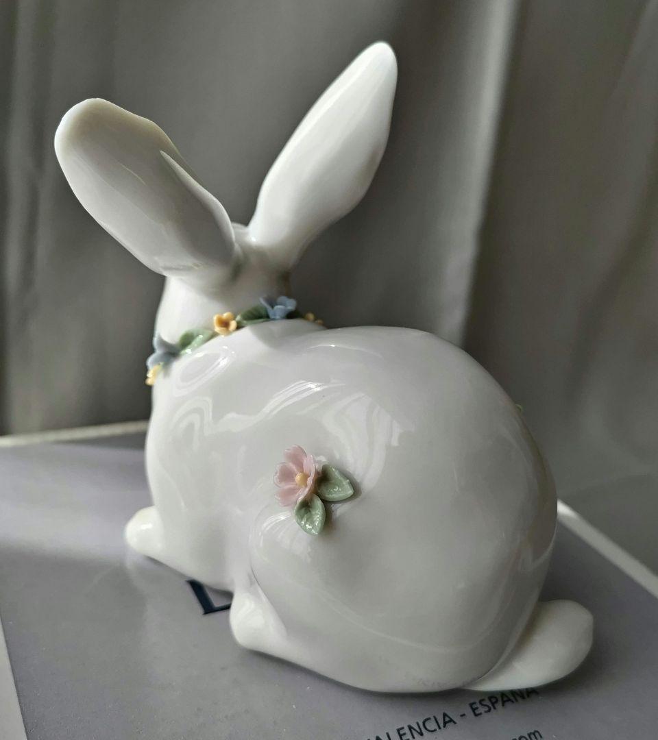❶リヤドロ 花飾りの白うさぎ 置物 インテリア ヴィンテージ