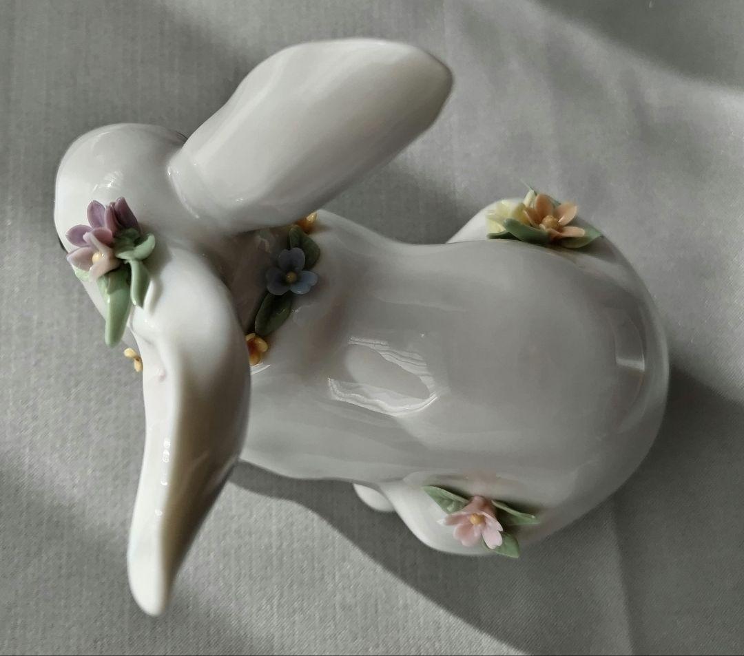 ❶リヤドロ 花飾りの白うさぎ 置物 インテリア ヴィンテージ