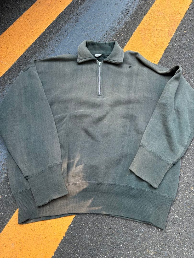 トップス 50s half zip sweat fade green