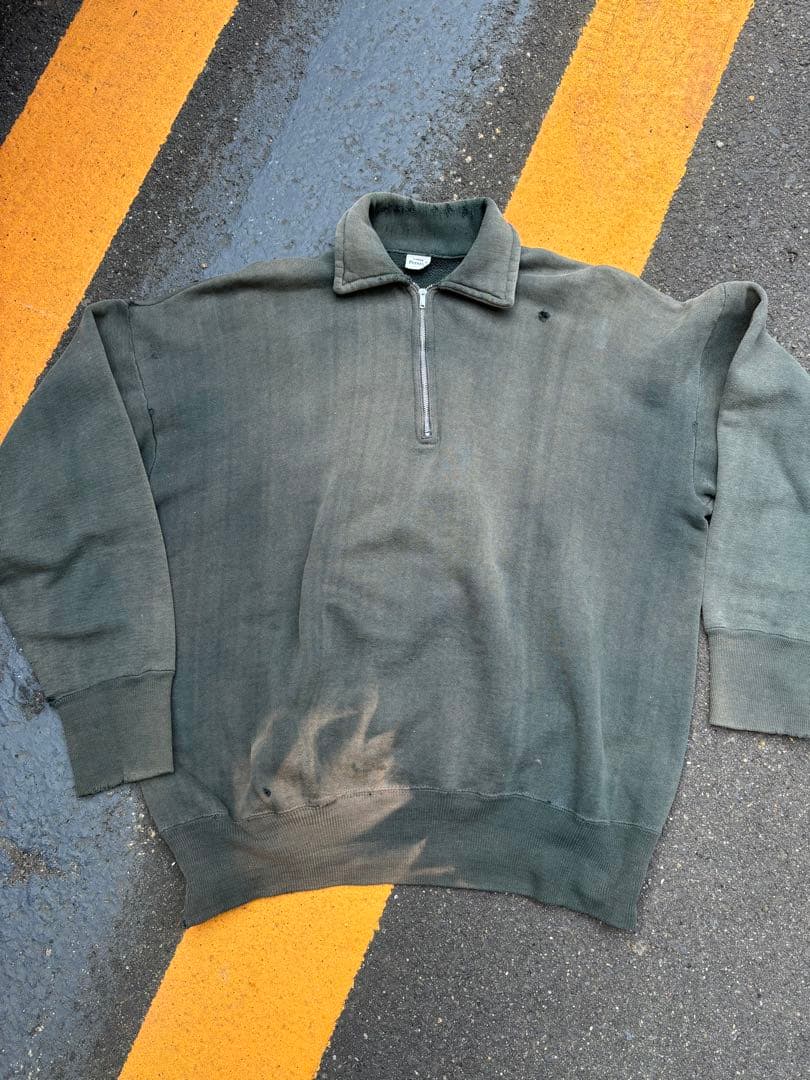 トップス 50s half zip sweat fade green