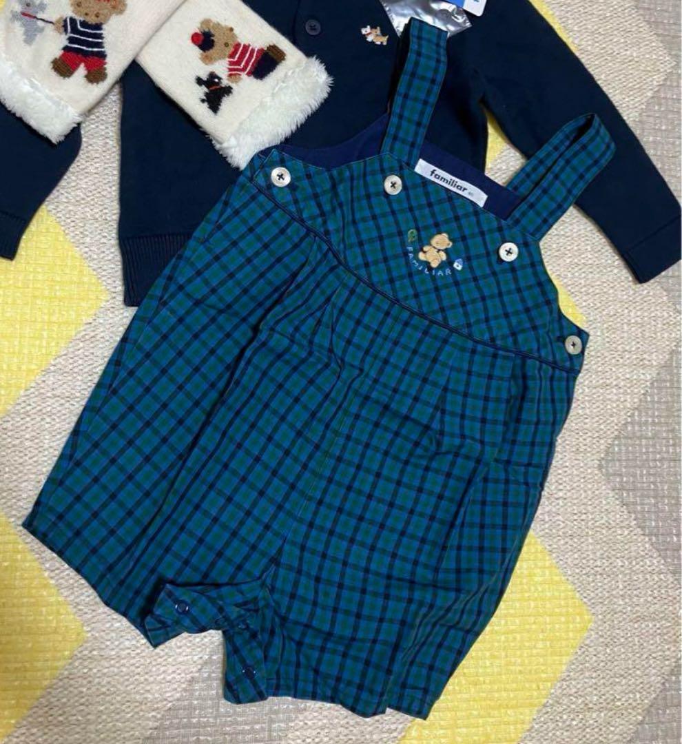 一度使用　ファミリア　チェックオーバーオール　80