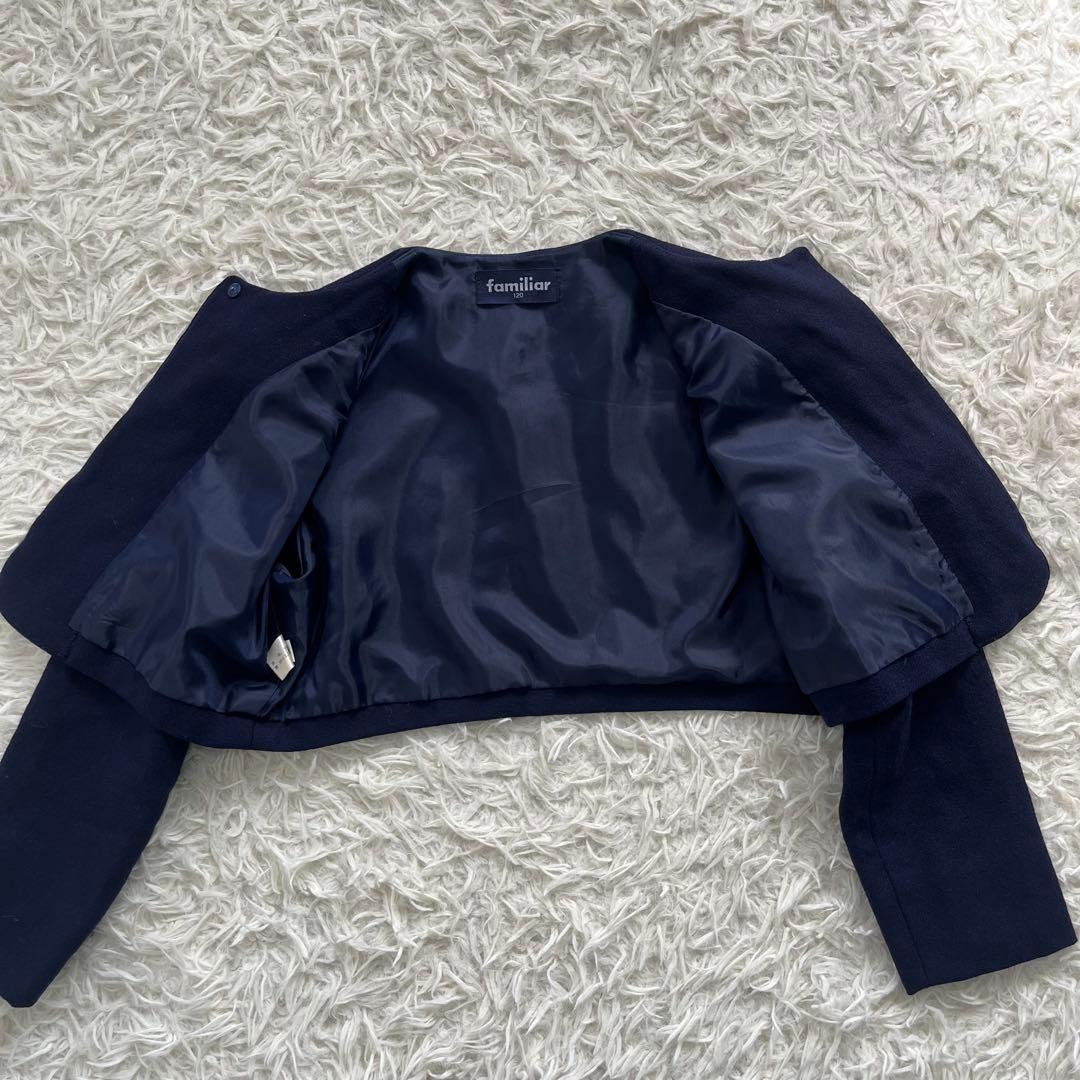 ファミリア✨フォーマルアンサンブルスーツ120 白襟ワンピース ボレロ 刺繍受験