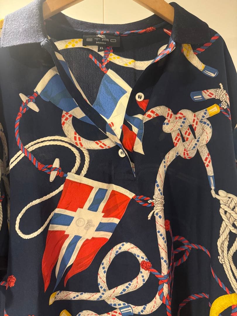 極美品　エトロ、これぞ大人のマリンルック　大人ゆったりXL シルク高級ポロシャツ