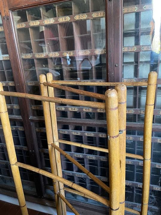 フランス　アンティーク　クロス　タオルバー　ラック　木製　折りたたみ　間仕切り