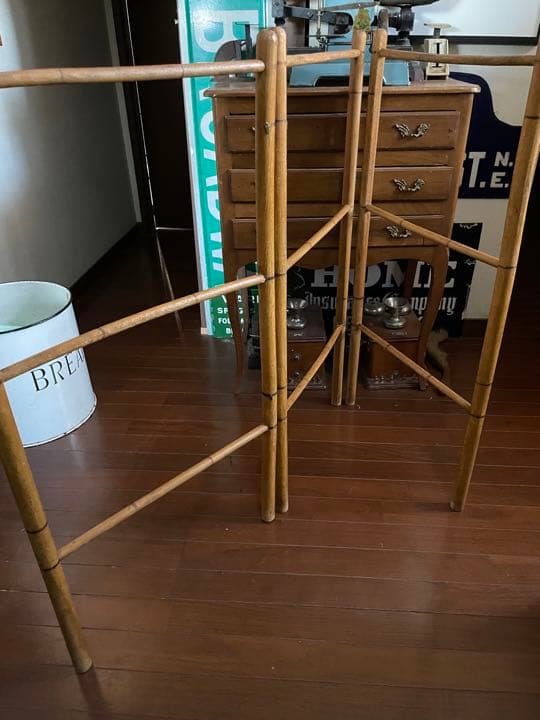 フランス　アンティーク　クロス　タオルバー　ラック　木製　折りたたみ　間仕切り