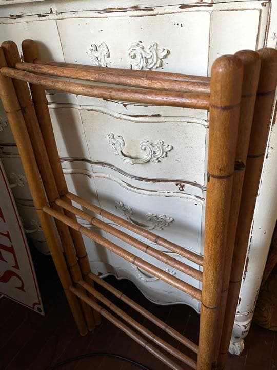 フランス　アンティーク　クロス　タオルバー　ラック　木製　折りたたみ　間仕切り