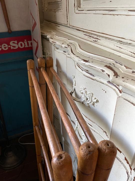 フランス　アンティーク　クロス　タオルバー　ラック　木製　折りたたみ　間仕切り