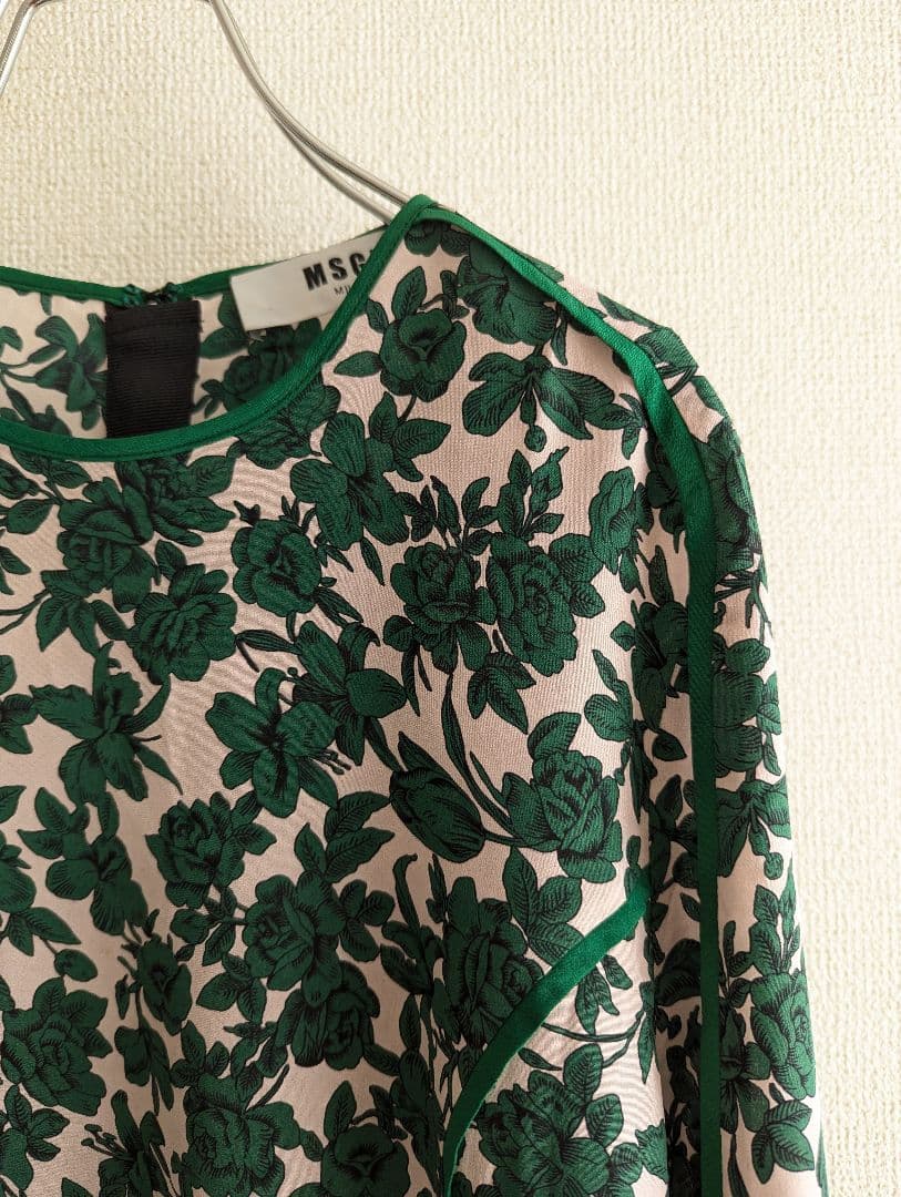 【美品】MSGM ジップ袖　花柄グリーン　モードブラウス　イタリア