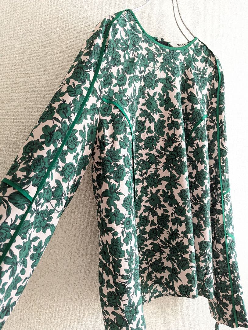 【美品】MSGM ジップ袖　花柄グリーン　モードブラウス　イタリア