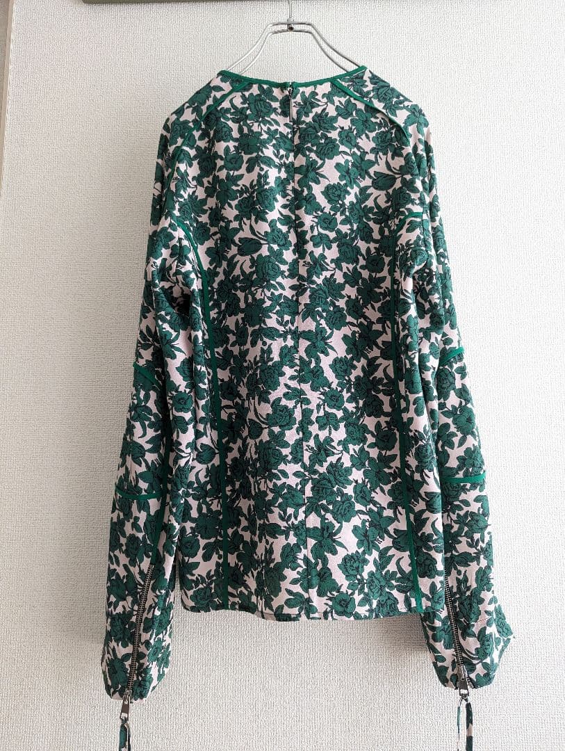 【美品】MSGM ジップ袖　花柄グリーン　モードブラウス　イタリア