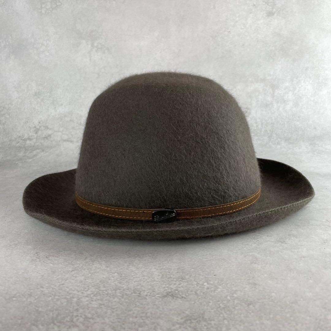 極美品　ボルサリーノ　ラビットウール中折れハット　56　茶　メタルロゴプレート