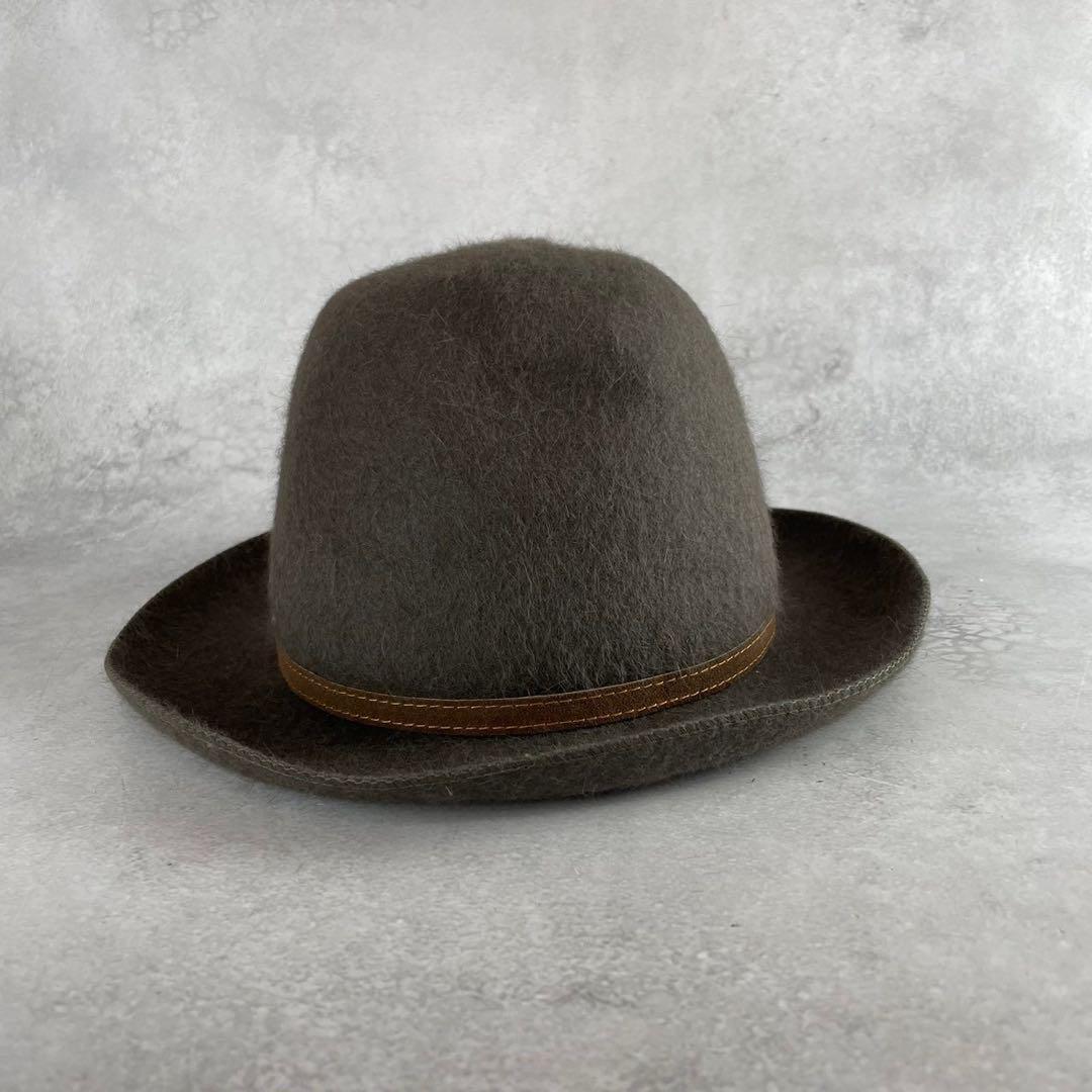 極美品　ボルサリーノ　ラビットウール中折れハット　56　茶　メタルロゴプレート