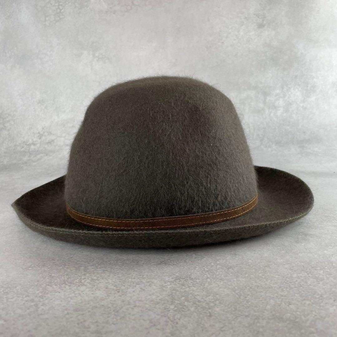 極美品　ボルサリーノ　ラビットウール中折れハット　56　茶　メタルロゴプレート