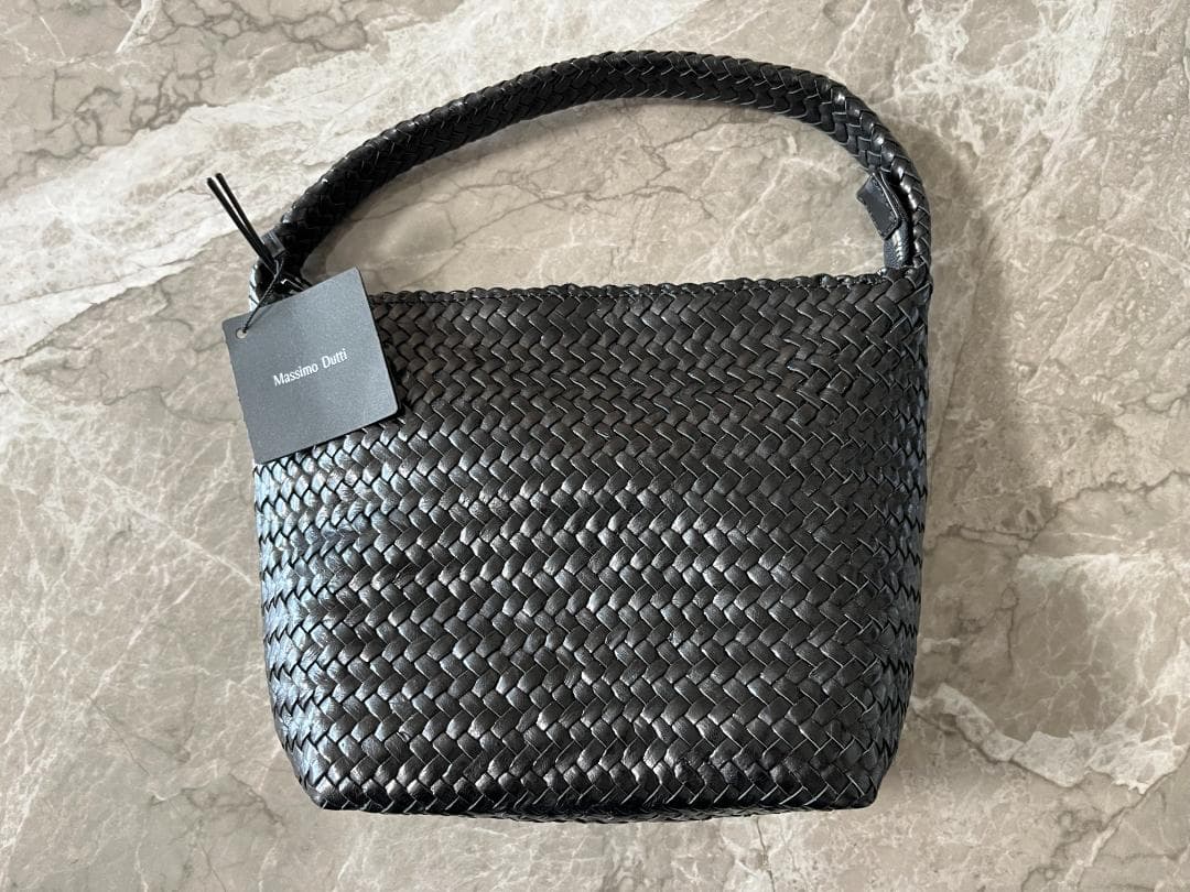 Massimo Dutti 編み込みレザーバッグ ブラック
