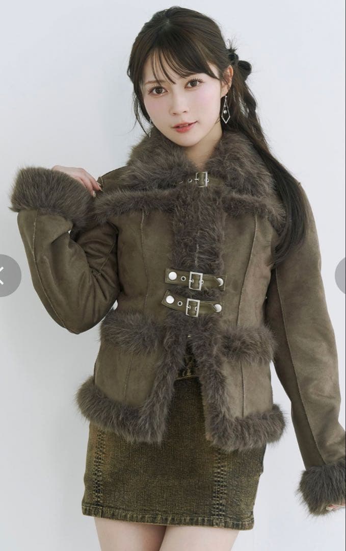 EATME フェイクファーカラーベルトジャケット