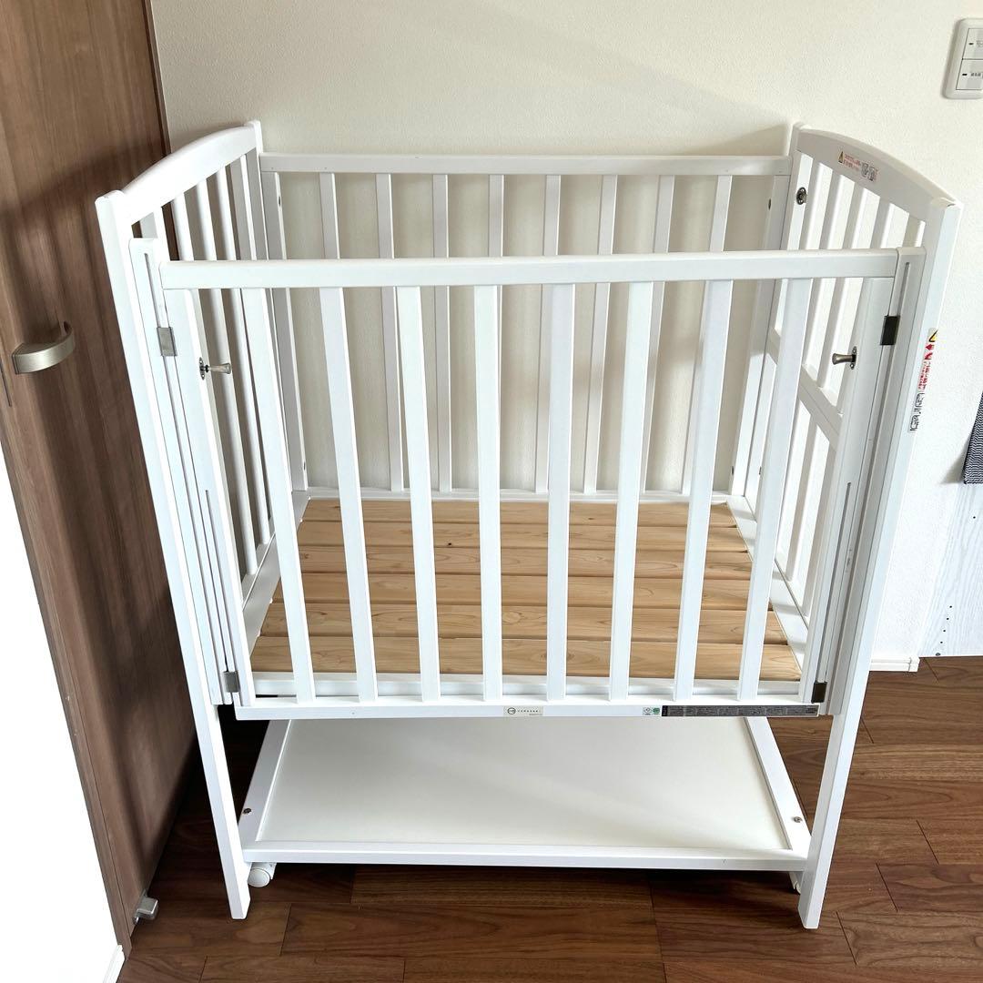 【床板すのこ変更】ヤマサキ ハイタイプ コンパクトベビーベッド ツーオープン
