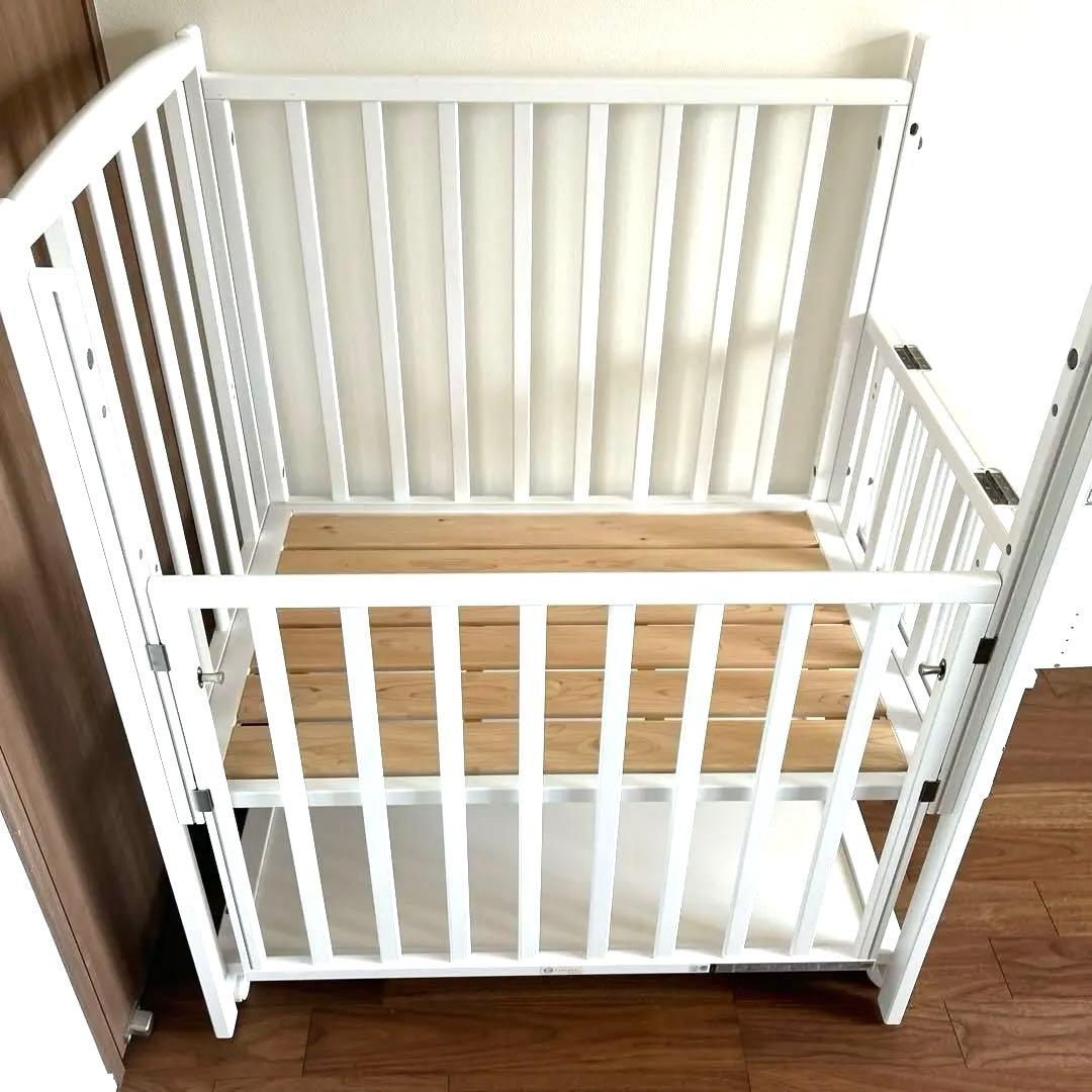 【床板すのこ変更】ヤマサキ ハイタイプ コンパクトベビーベッド ツーオープン