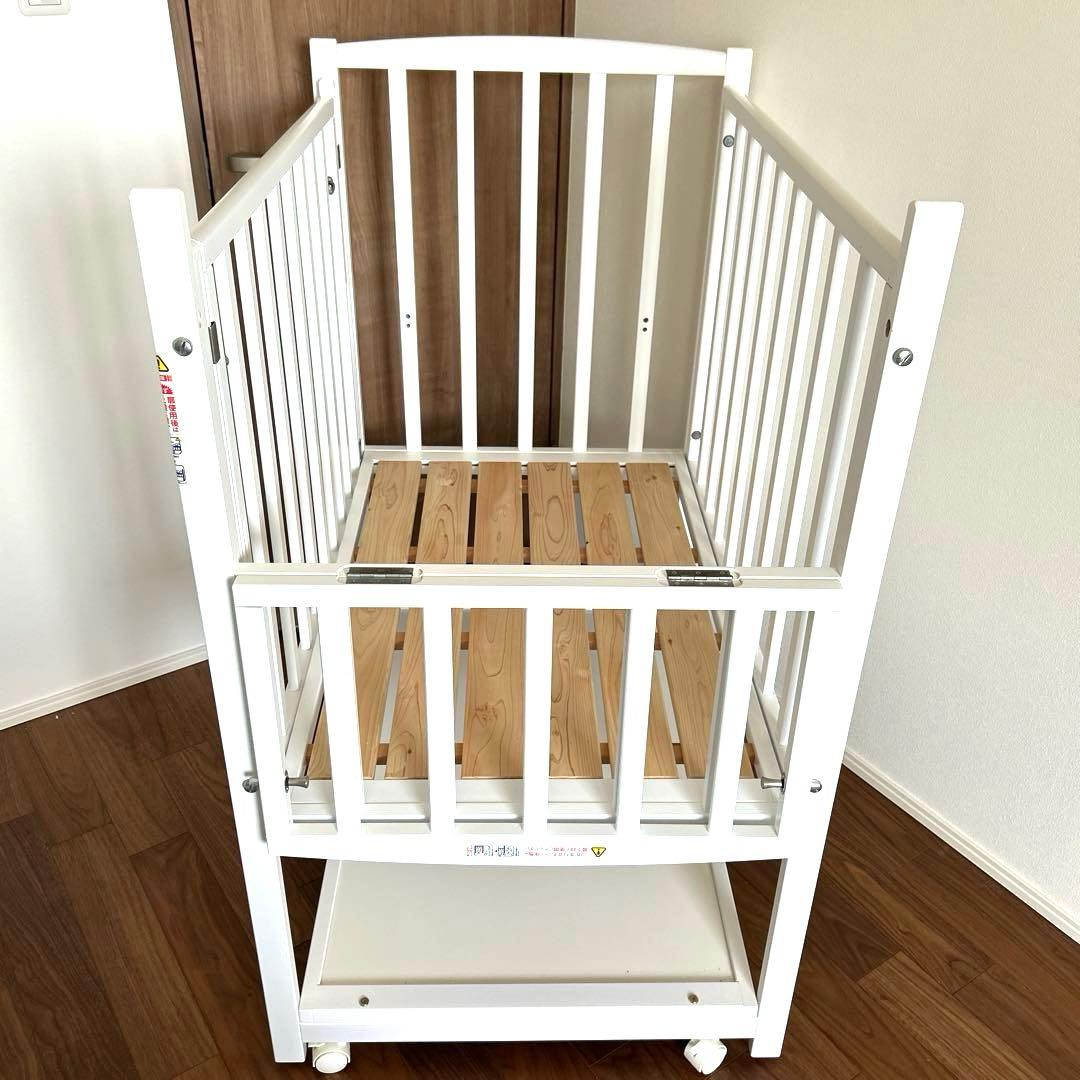 【床板すのこ変更】ヤマサキ ハイタイプ コンパクトベビーベッド ツーオープン