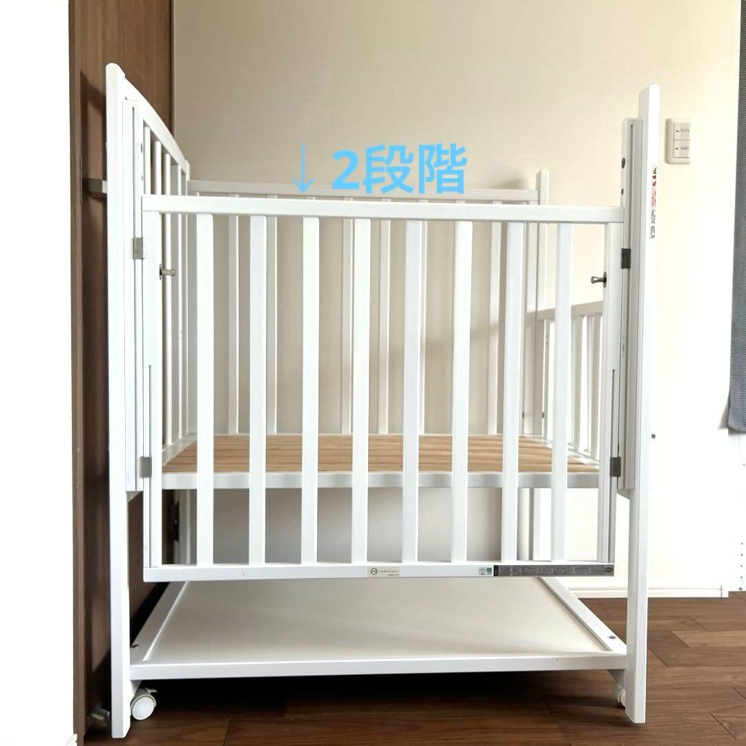 【床板すのこ変更】ヤマサキ ハイタイプ コンパクトベビーベッド ツーオープン
