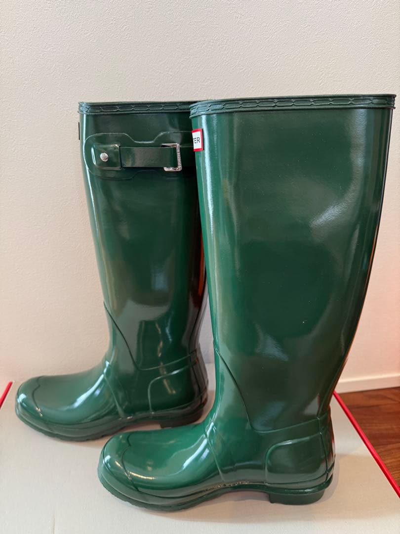 (げんこつ )超レア HUNTER レインブーツ グロスグリーン UK8