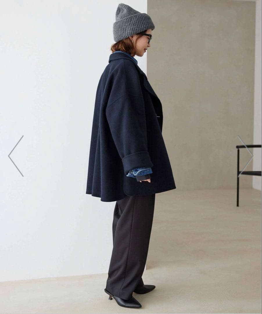ネイビー ダブルボタン ウールコート