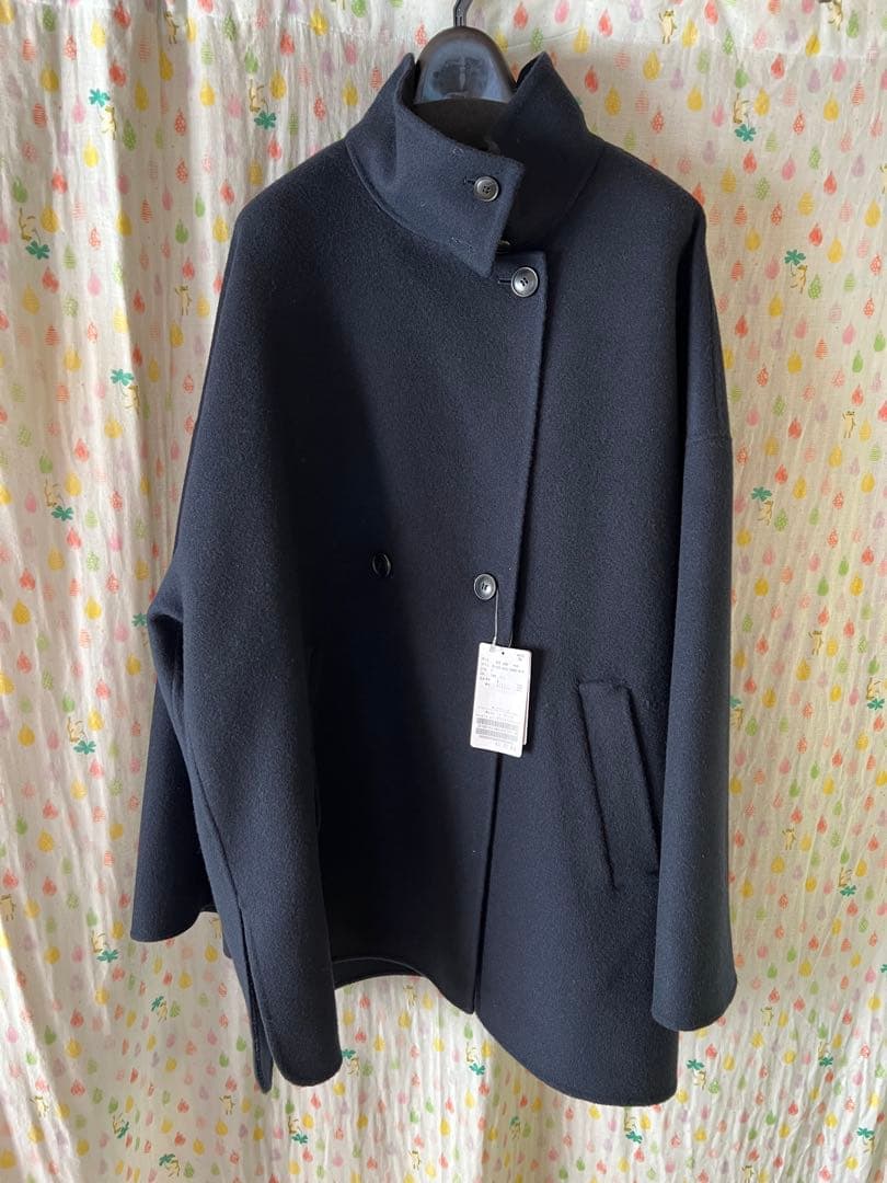 ネイビー ダブルボタン ウールコート