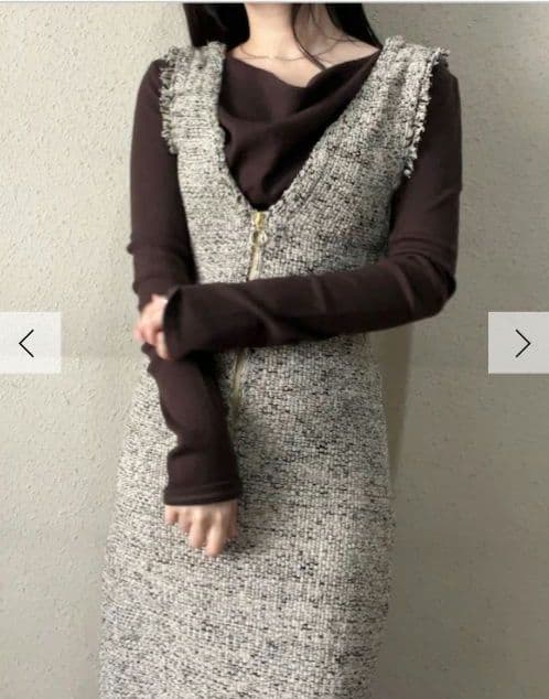 LAGUNAMOON ニットツイードフリンジジャンパースカート　ベージュ