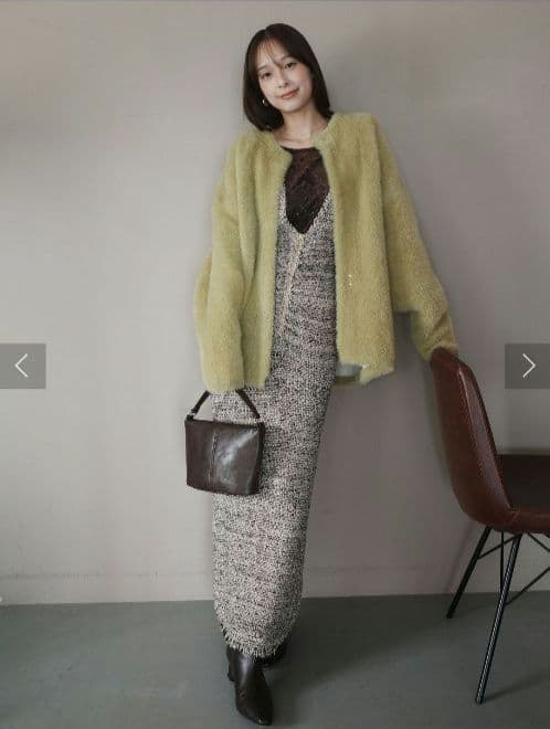 LAGUNAMOON ニットツイードフリンジジャンパースカート　ベージュ