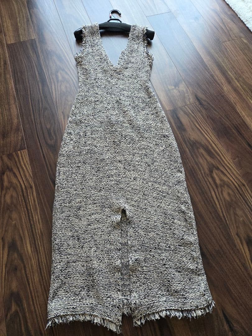 LAGUNAMOON ニットツイードフリンジジャンパースカート　ベージュ