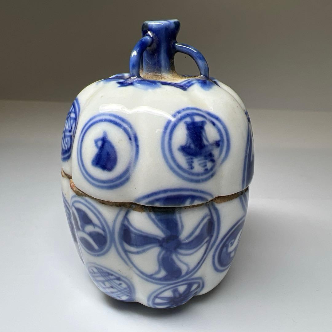 中国古玩　五良大甫呉祥瑞造　丸紋香合　木箱付　高さ約6㎝　東Y8-0109☆2F